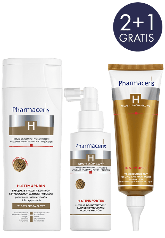 Pharmaceris H ZESTAW PROMOCYJNY H-STIMUPURIN 250 ml + H-STIMUFORTEN 125 ml + H-STIMUPEEL 125 ml GRATIS