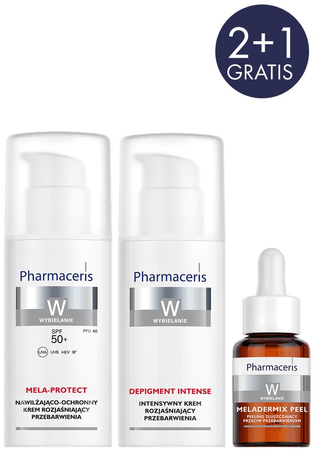 Pharmaceris W ZESTAW PROMOCYJNY DEPIGMENT INTENSE 50 ml + MELA-PROTECT 50 ml + MELADERMIX PEEL 30 ml GRATIS