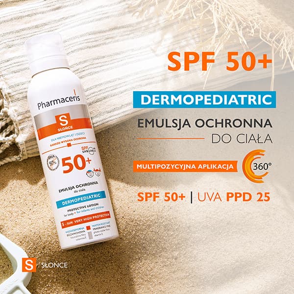 Pharmaceris S EMULSJA OCHRONNA SPF 50+ do ciała spray z multipozycyjną aplikacją 360° dla niemowląt i dzieci 150 ml
