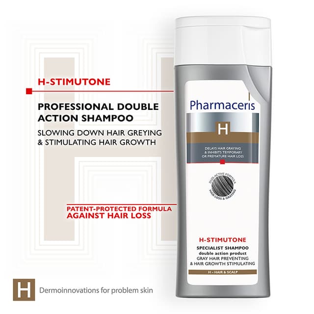 Pharmaceris H SPECIALIST SHAMPOO double action product GRAY HAIR PREVENTING & HAIR GROWTH STIMULATING H-STIMUTONE 250 ml