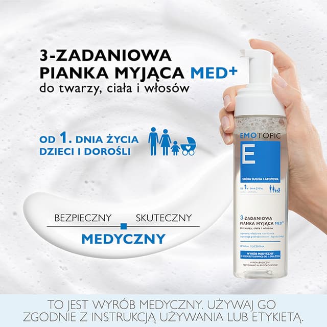 EMOTOPIC 3-ZADANIOWA PIANKA MYJĄCA MED+ do twarzy, ciała i włosów 200 ml