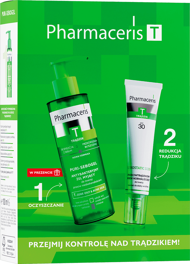 Pharmaceris T ZESTAW PROMOCYJNY PURI-SEBOGEL 190 ml + SEBOSTATIC DZIEŃ KREM SPF 30 40 ml