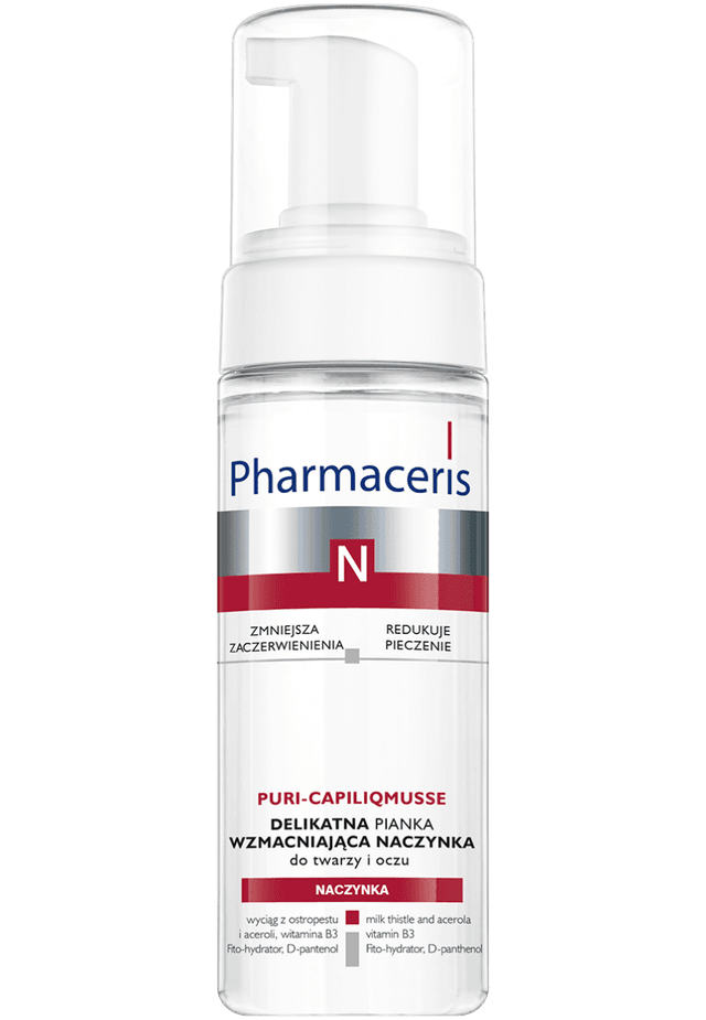 Pharmaceris N DELIKATNA PIANKA WZMACNIAJĄCA NACZYNKA do mycia twarzy i oczu PURI-CAPILIQMUSSE 150 ml