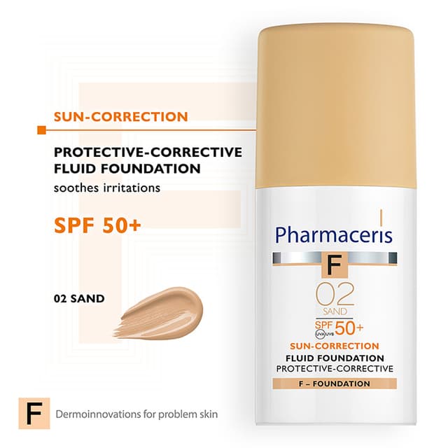Pharmaceris F FLUID FOUNDATION SPF 50+ protective-corrective SUN-CORRECTION 02 SAND 30 ml