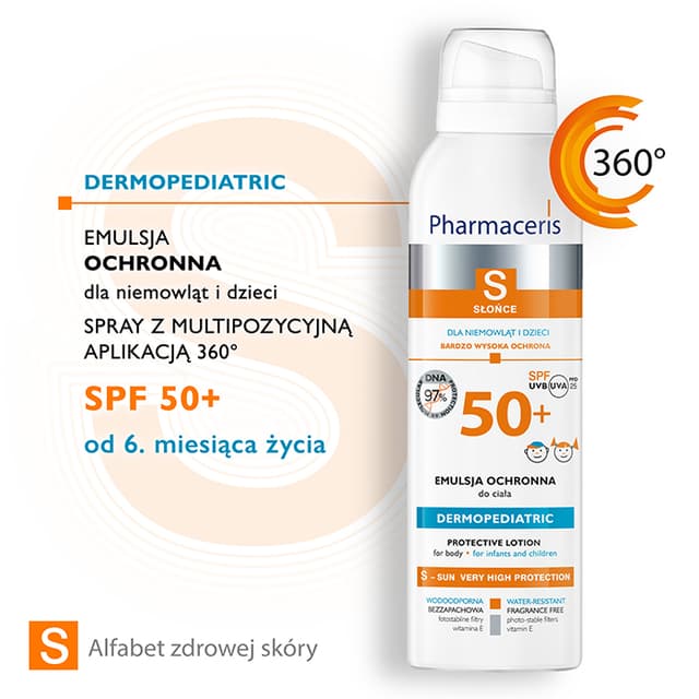 Pharmaceris S EMULSJA OCHRONNA SPF 50+ do ciała spray z multipozycyjną aplikacją 360° dla niemowląt i dzieci 150 ml
