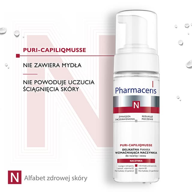 Pharmaceris N DELIKATNA PIANKA WZMACNIAJĄCA NACZYNKA do mycia twarzy i oczu PURI-CAPILIQMUSSE 150 ml