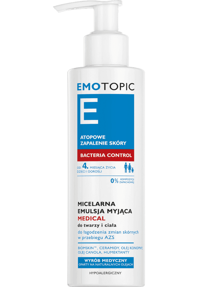 EMOTOPIC BACTERIA CONTROL MICELARNA EMULSJA MYJĄCA MEDICAL do twarzy i ciała 190 ml