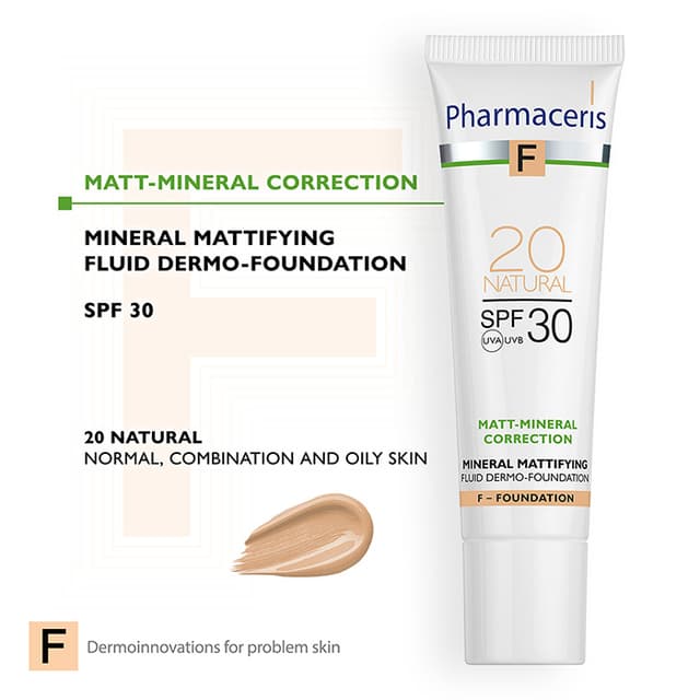 Pharmaceris F MINERAL MATTIFYING FLUID DERMO-FOUNDATION SPF 30 MATT-MINERAL-CORRECTION 20 NATURAL 30 ml