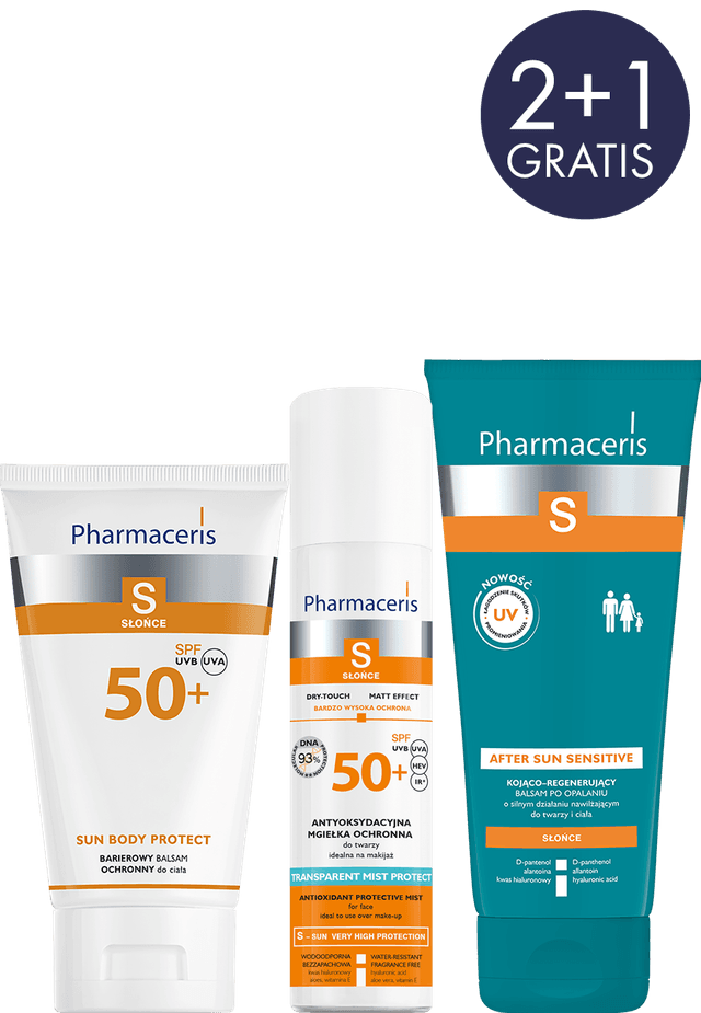 Pharmaceris S Zestaw Promocyjny TRANSPARENT MIST PROTECT + SUN BODY PROTECT + KOJĄCO-REGENERUJĄCY BALSAM PO OPALANIU GRATIS