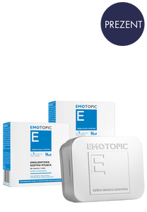EMOTOPIC ZESTAW PROMOCYJNY EMOLIENTOWA KOSTKA MYJĄCA do twarzy i ciała 2 x 100 g + Mydelniczka GRATIS